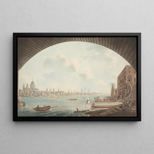 View of London from Blackfriars Bridge - John William Edye — framed artwork on a wall