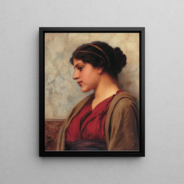 A Classic Beauty, Distant Thoughts - John William Godward — framed artwork on a wall