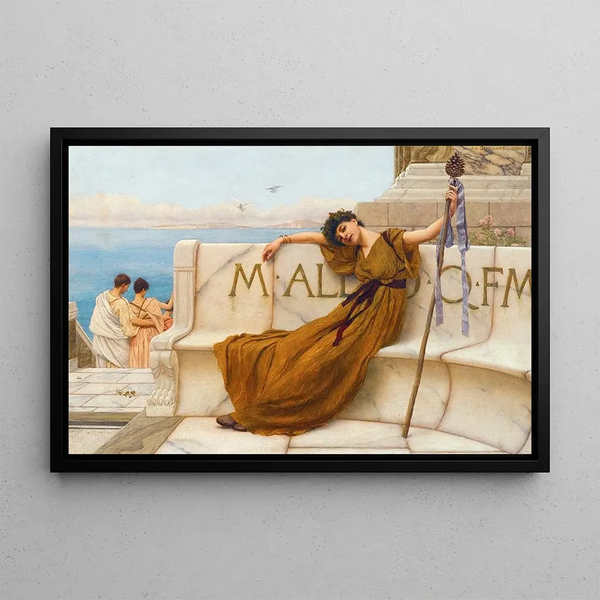 a Priestess of Bacchus - John William Godward — framed artwork on a wall