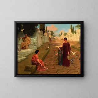 Outside the door of Pompeii - John William Godward — framed artwork on a wall