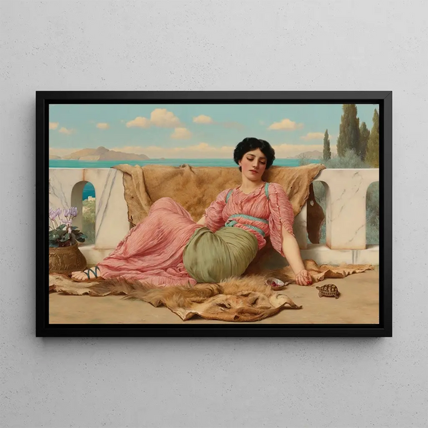 L'animal de compagnie tranquille - John William Godward — framed artwork on a wall