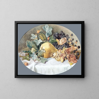 Still life with fruits - John William Hill — framed artwork on a wall