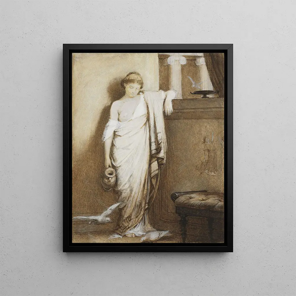 A young Roman woman in a classical interior - John William Waterhouse — framed artwork on a wall