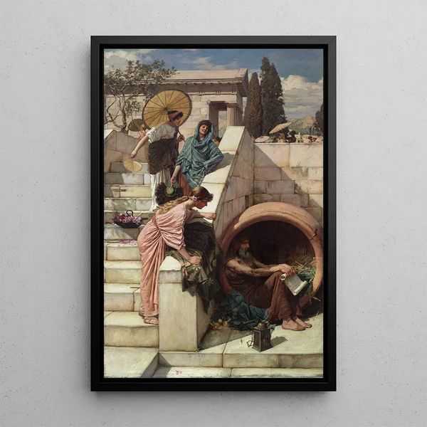 Diogenes - John William Waterhouse — framed artwork on a wall