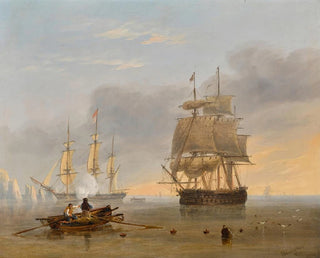 a British warship off the Needles, Isle of Wight - John Wilson Carmichael — artwork view