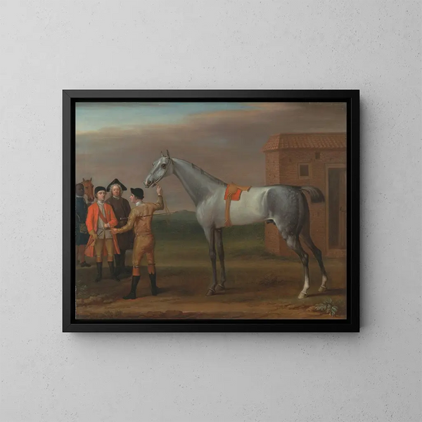 Lamprey with its owner Sir William Morgan at Newmarket - John Wootton — framed artwork on a wall