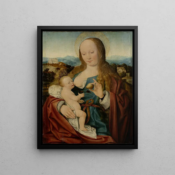 Madonna with the Pear - Joos van Cleve — framed artwork on a wall
