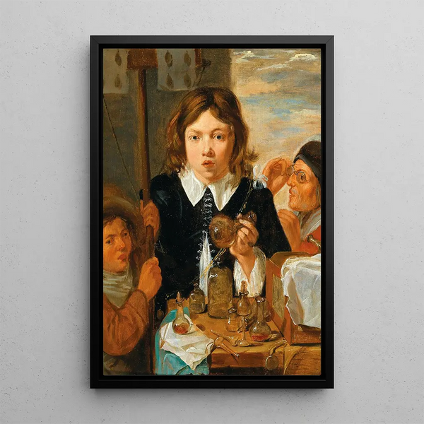 The Young Alchemist - Joos van Craesbeeck — framed artwork on a wall