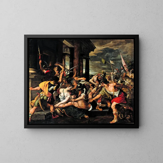 La trahison de Dalila et l'emprisonnement de Samson par les Philistins - Joos van Winghe — framed artwork on a wall