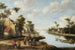 River landscape painting with figures resting near an inn - Joost Cornelisz Droochsloot — artwork view