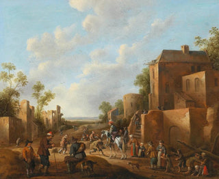 Village landscape with peasants near a tavern - Joost Cornelisz Droochsloot — artwork view