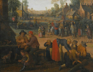 A village scene with numerous peasants and a traveling merchant - Joost Cornelisz Droochsloot — artwork view