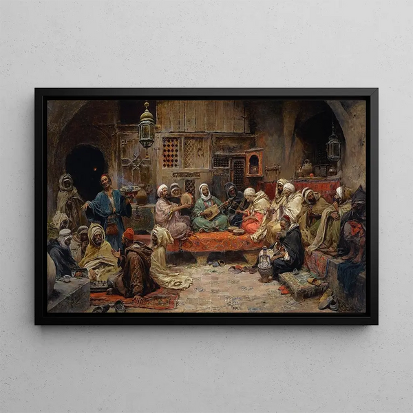 an interior of a café in Tunis - José Benlliure y Gil — framed artwork on a wall