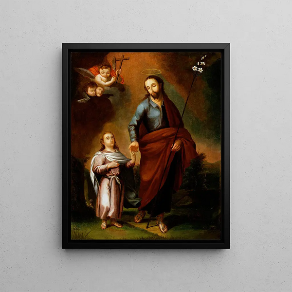 Saint Joseph and the Child Jesus - José Campeche y Jordán — framed artwork on a wall