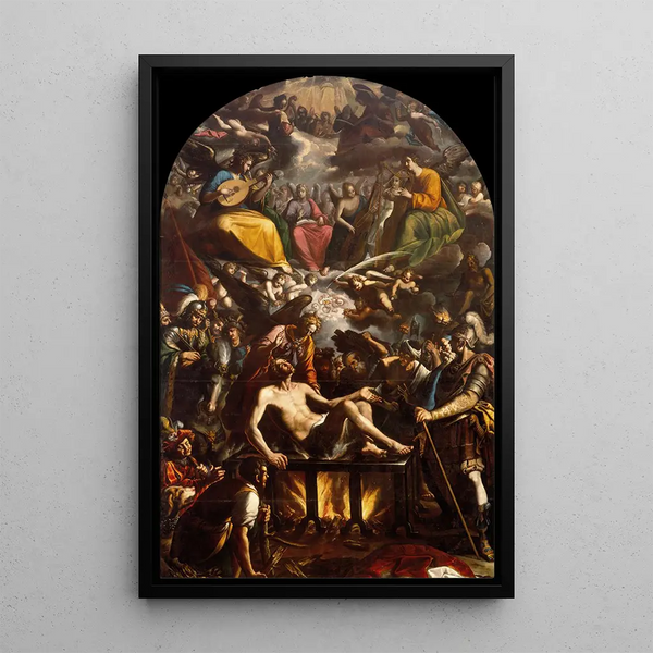 The Martyrdom of Saint Laurent - José Juárez — framed artwork on a wall