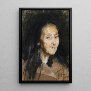 Head of an elderly woman - José Malhoa — framed artwork on a wall
