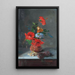 Hibiscus, freesias, dahlias, and hyacinths painting on a marble sideboard - José María Bracho Murillo — framed artwork on a wall