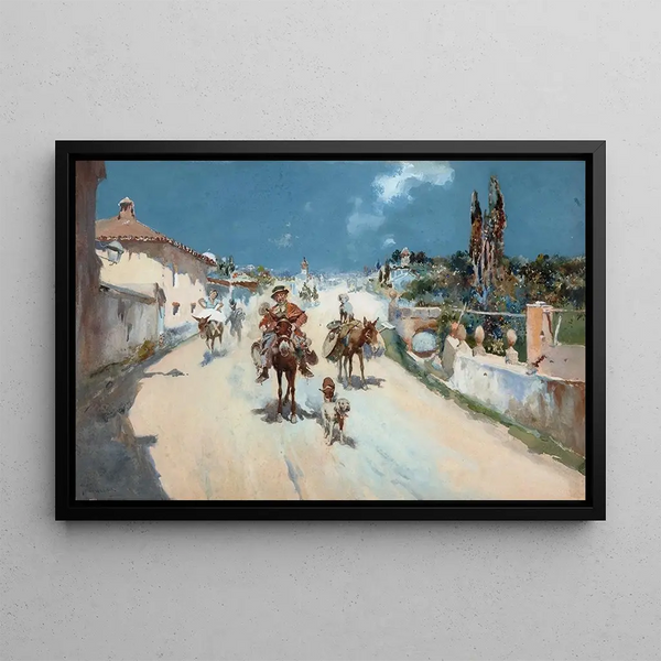 Artists Arriving in Town - José Navarro y Llorens — framed artwork on a wall