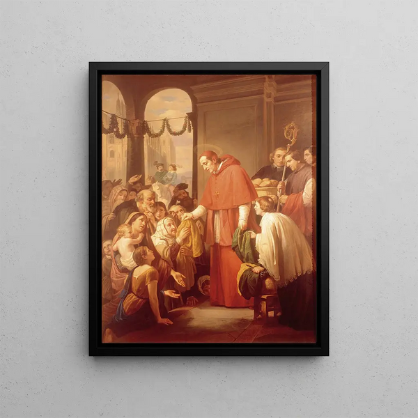 Saint Charles Borromée distributing alms to the people - José Salom Pina — framed artwork on a wall