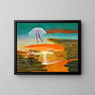 Flying Medusa Painting - José de Martín Simón — framed artwork on a wall
