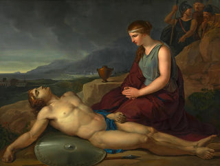 Antigone kneeling near the body of her brother Polynices - Josef Abel — artwork view