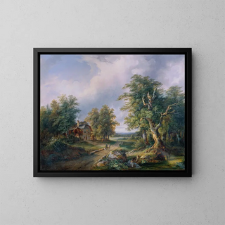 Farmhouse at a Forest Road - Josef Altenkopf — framed artwork on a wall