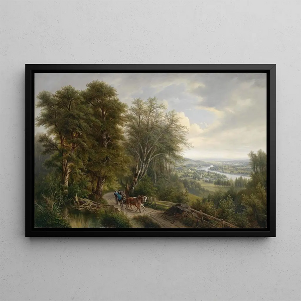 Danube Landscape with View of Nudorf - Josef Burgaritzky — framed artwork on a wall
