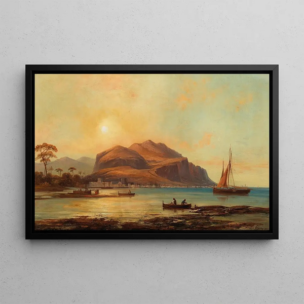 View of the Bay of Palermo with Mount Pellegrino - Josef Carl Berthold Püttner — framed artwork on a wall