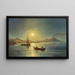 Night Moonlight Painting with the Bay of Naples - Josef Carl Berthold Püttner — framed artwork on a wall