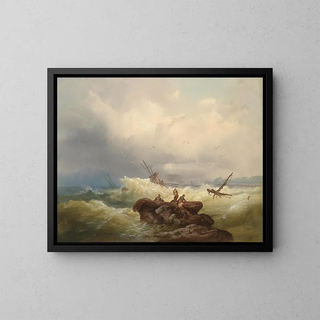Rochers au bord d'une mer tempétueuse - Josef Carl Berthold Püttner — framed artwork on a wall