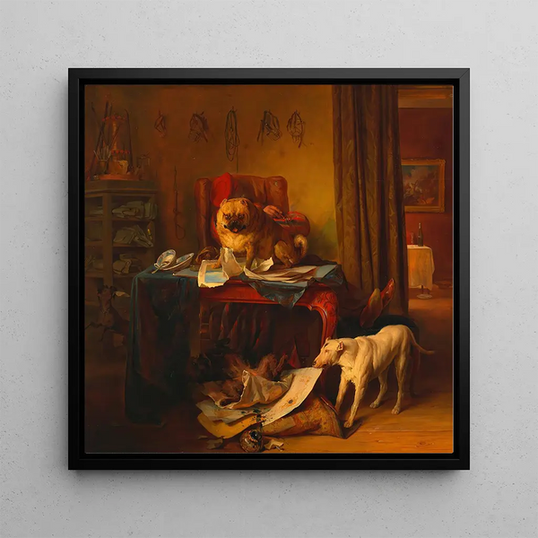 La Comédie canine - Josef Danhauser — framed artwork on a wall