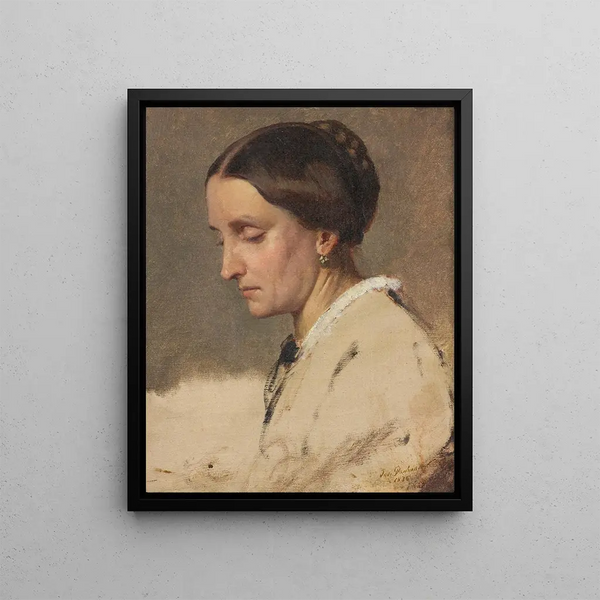 Portrait painting of a woman - Josef Danhauser — framed artwork on a wall