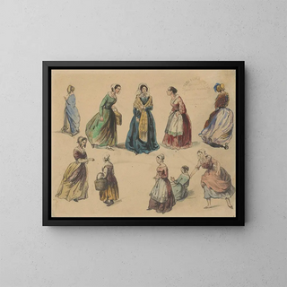 Études de costumes et de mouvements - Josef Eduard Teltscher van Elven — framed artwork on a wall