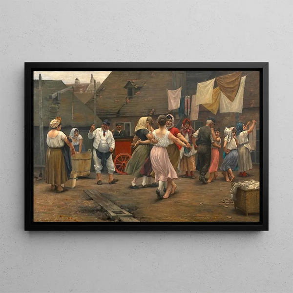 A dance on the Hängstatt - Josef Engelhart — framed artwork on a wall