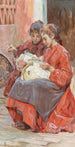 Deux filles faisant de la couture - Josef Engelhart — artwork view