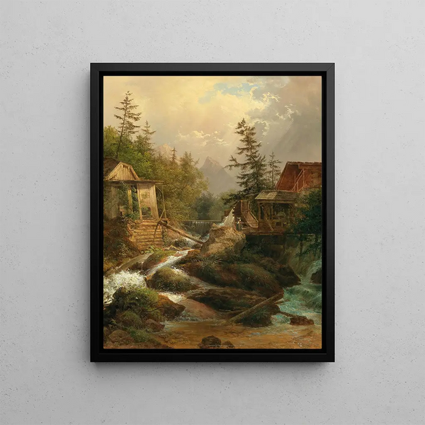 A mountain mill - Josef Feid — framed artwork on a wall