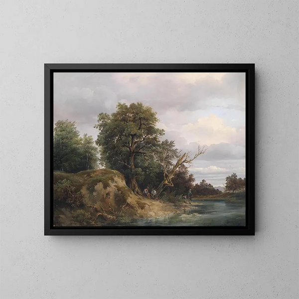 Fisherman by the riverbank - Josef Feid — framed artwork on a wall