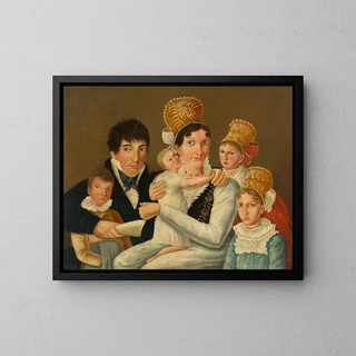 Family painting wearing a traditional Sthlingen costume - Josef Franz Auer — framed artwork on a wall