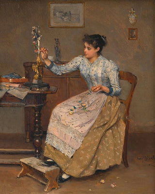 Josef Gisela - Mdchen ein Kruzifix mit Blumen schmckend.webp