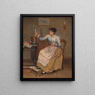 Josef Gisela - Mdchen ein Kruzifix mit Blumen schmckend.webp
