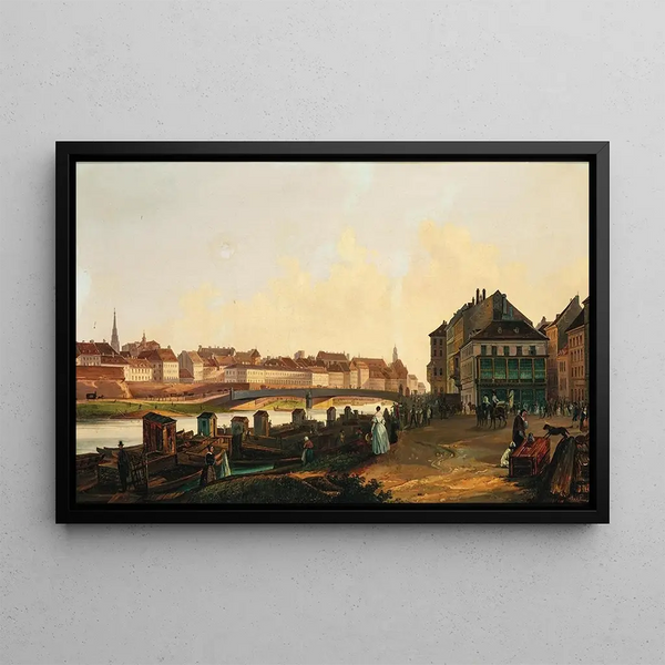 Vienna a view of the Ferdinandsbrücke - Josef Jonas — framed artwork on a wall