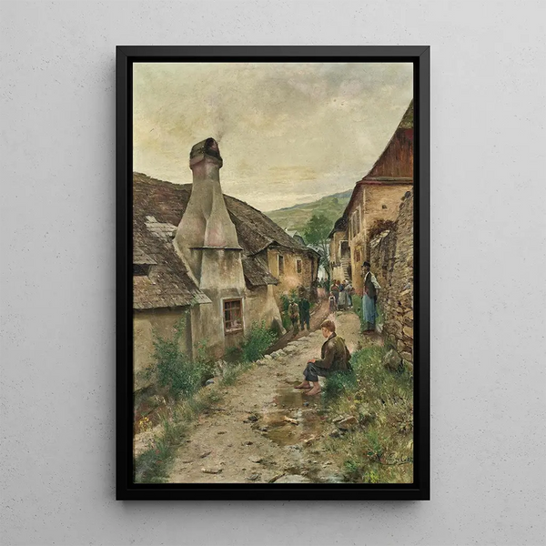 a village road in Radelbach in the Wachau region - Josef Kinzel — framed artwork on a wall