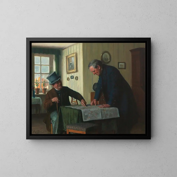 Important Reunion Painting - Josef Kinzel — framed artwork on a wall