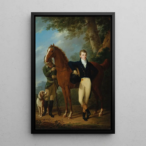 The Bell Founder Johann Caspar Hofbauer with horse and hunter - Josef Kreutzinger — framed artwork on a wall