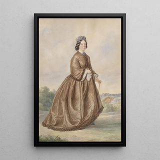 Portrait of a Country Lady in a Brown Dress - Josef Kriehuber — framed artwork on a wall