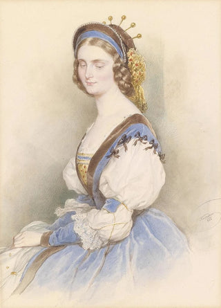 Portrait of a young lady in a blue dress - Josef Kriehuber — artwork view