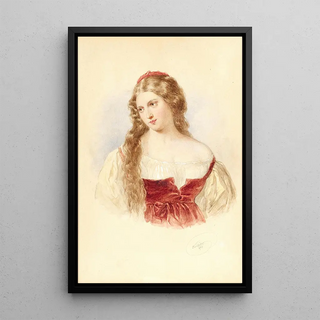 Portrait of a girl with long blonde hair - Josef Kriehuber — framed artwork on a wall