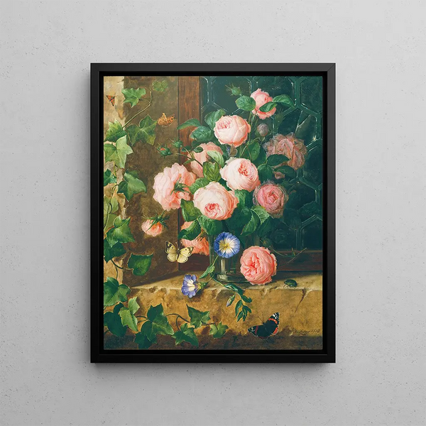 Flower Still Life Painting - Josef Lauer — framed artwork on a wall