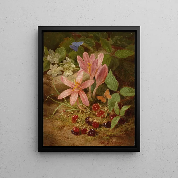 Autumn flower with blackberries - Josef Lauer — framed artwork on a wall