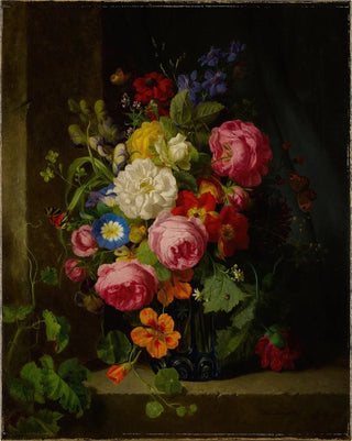 Josef Lauer - Still Life of Flowers in a Blue Crystal Vase.webp